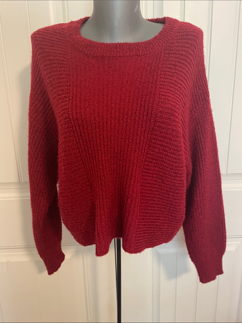 A. Byer Deep Red Ribbed Crew Neck Sweater